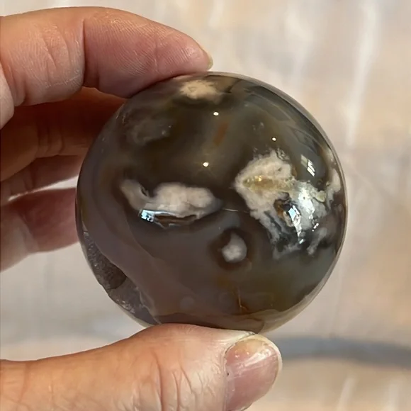 Black Flower Agate Gemstone/ Crystal Sphere NWOT